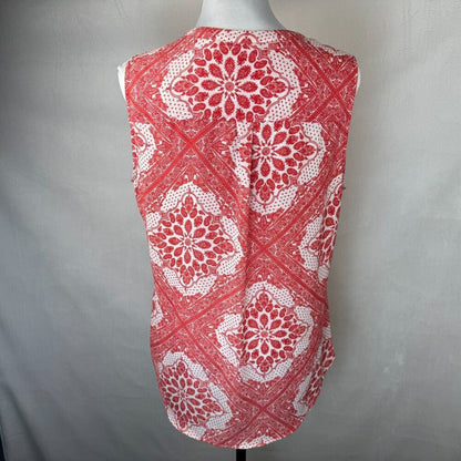 Soho NYC Jeans Women Sz L Sheer Red Paisley Tank Top Pockets Front Zipper Accent