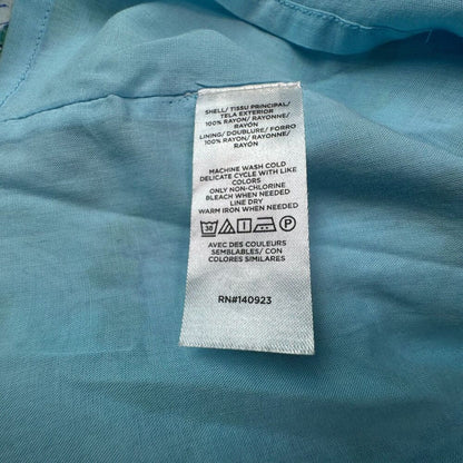 LOFT Top Sz S Light Blue Floral Pintuck Split Neck Henley Lined Fabric Button