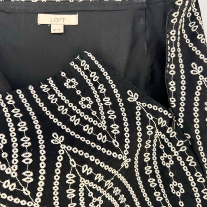 LOFT Lined Scalloped Skirt Sz 16T White embroidery on Black Side Zipper