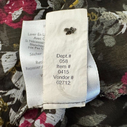 Eddie Bauer Women Sz XS Sheer Green Floral Blouse Roll Up Sleeves Button Down