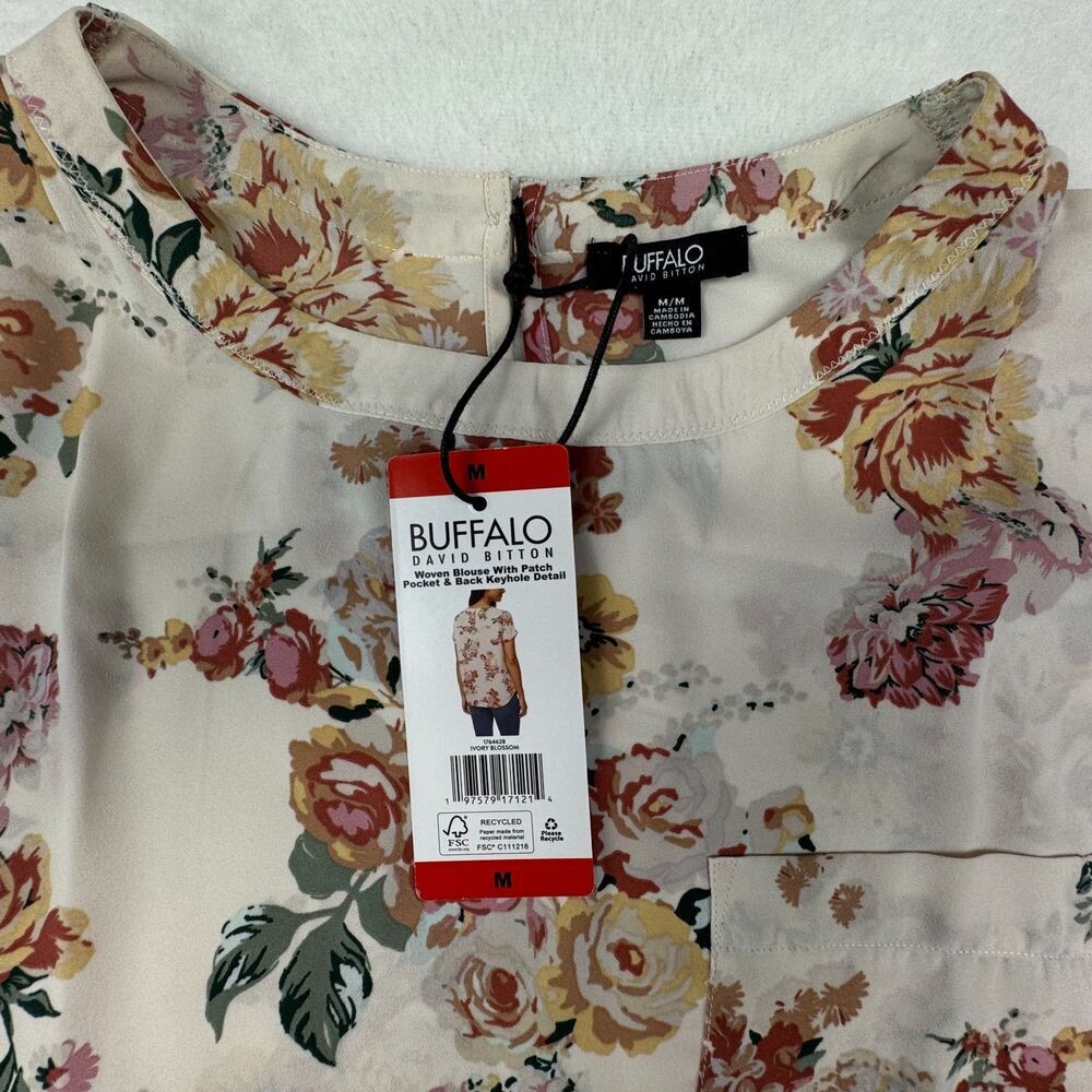 Buffalo David Bitton Women Sz M NWT Blouse Patch Pocket Back Keyhole