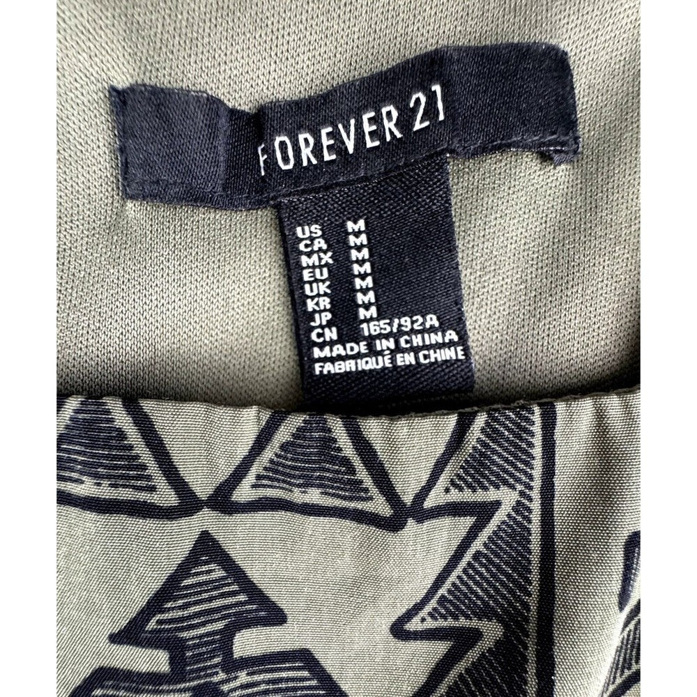 Forever 21 Romper Style Lined Green Dress Black Western Aztec Print Sz Medium