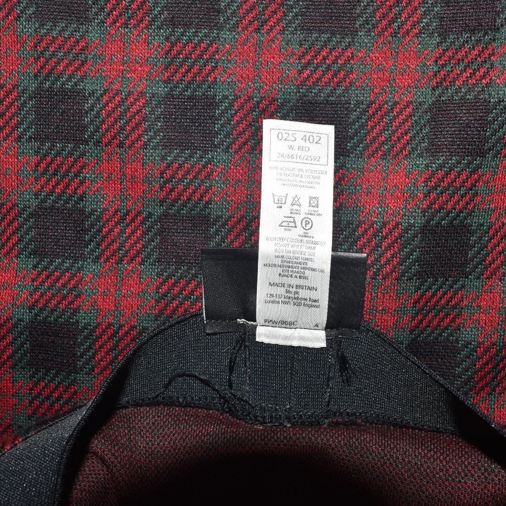 BHS Women’s Pencil Skirt Size 10 Red Green Black Plaid Check