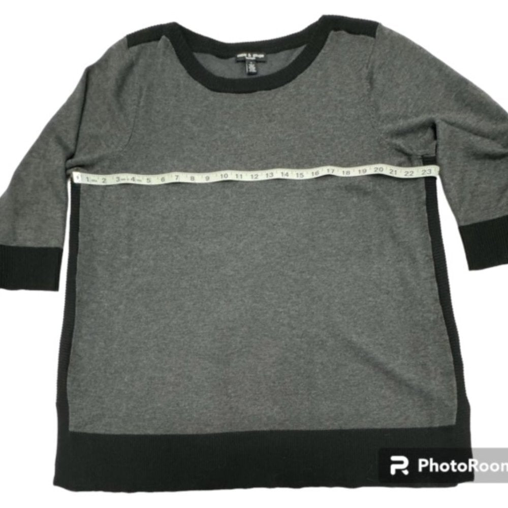 Cable & Gauge Women’s Plus Size 1X Gray Black Boat Neck Knit Top