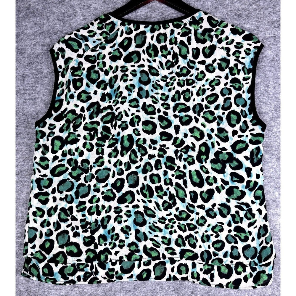Cabi Top Green and Black Cheetah Print 2-Layered Blouse - Size Small