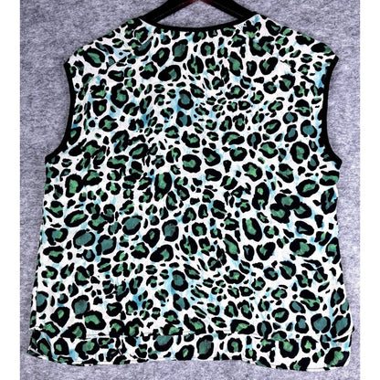 Cabi Top Green and Black Cheetah Print 2-Layered Blouse - Size Small