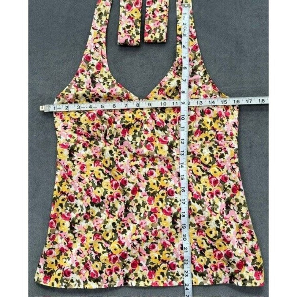 Loft Ann Taylor Halter Top Petite Floral Zip Up, Neck Tie, Elastic back, Size 8