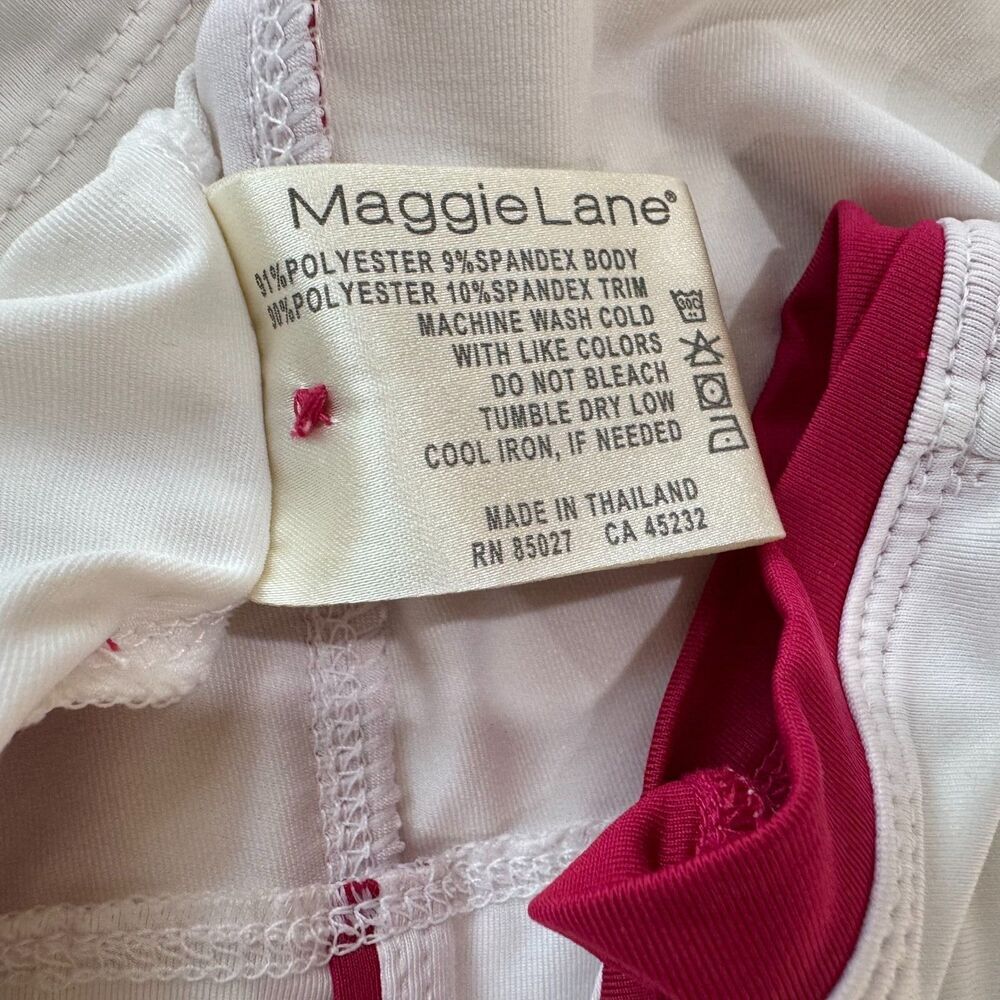 Maggie Lane Women Golf Top Sz L Collared Henley Sleeveless White Pink