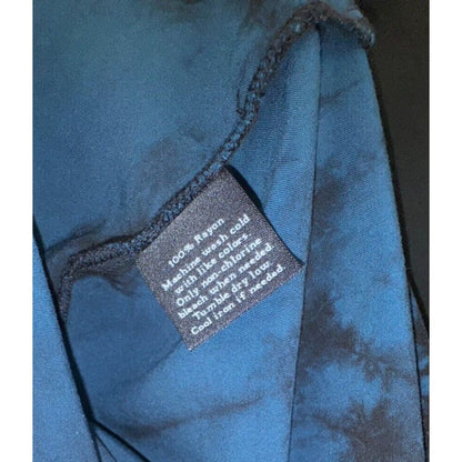 Rock & Republic Ladies Shirt Sz S Black Blue Tie-Dye 1/2 Button Roll-Tab Sleeve