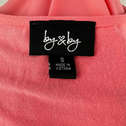 By & By Ladies Top Sz S Coral Sheer Boat Neckline Front Tie Cap Short Sleeves