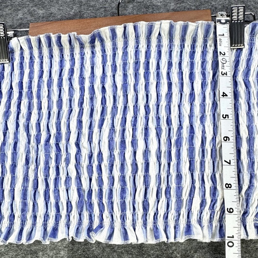 Angashion Smocked Tube Top Blue and white stripes Ruffle Trim Size Medium