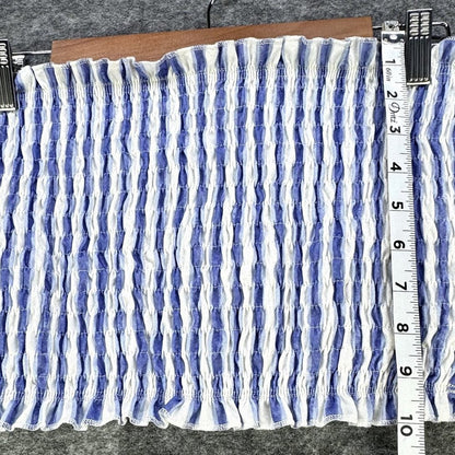 Angashion Smocked Tube Top Blue and white stripes Ruffle Trim Size Medium