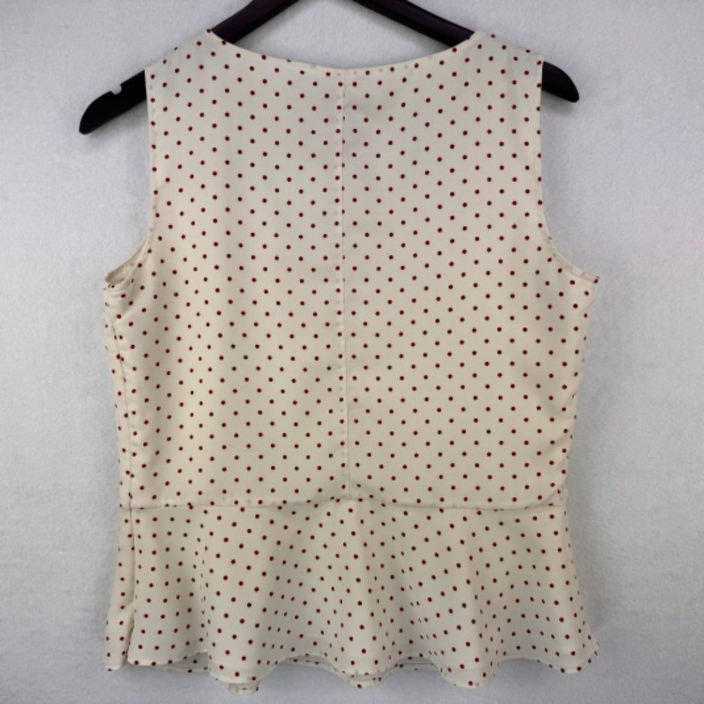 Talbots Ladies Top Sz 8 Sleeveless Cream and Red Polka Dots peplum side zipper