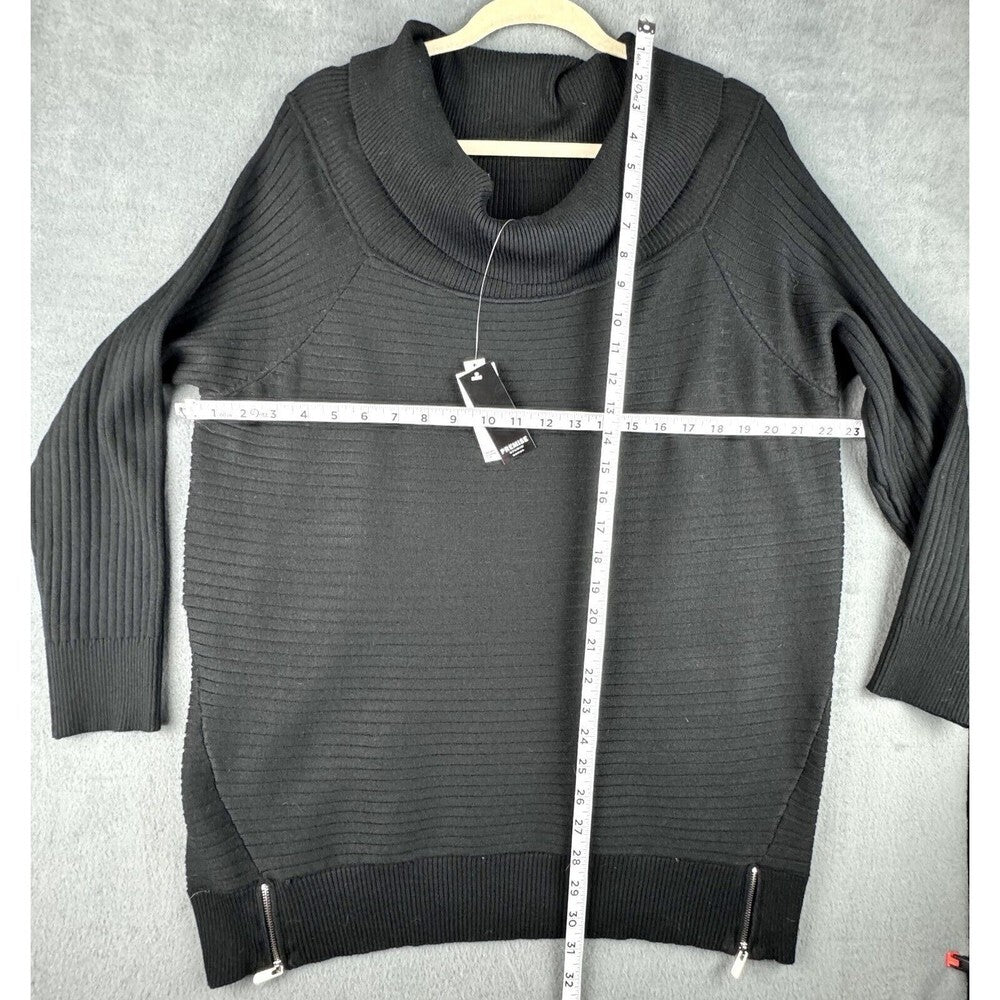 Premise Cowl Neck Pullover Sweater Ribbed Knit Black waist side zippers Size 1X