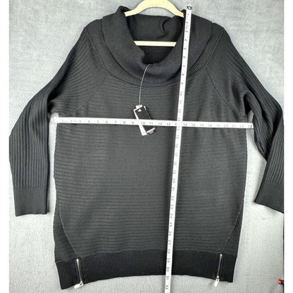 Premise Cowl Neck Pullover Sweater Ribbed Knit Black waist side zippers Size 1X