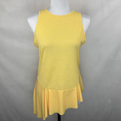 Zara BW Top Sz S Yellow Short Sleeve Round Neck Asymmetrical Peplum Hem