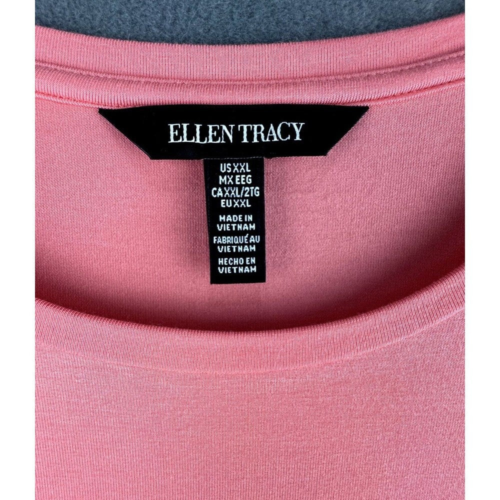 Ellen Tracy Top Sx XXL Coral Soft Knit Tunic Crew Neck Short Sleeves