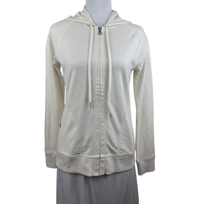 Ann Taylor Loft Jacket Women's Sz S Ivory  Zippered Hoodie Long Sleeves Pocket