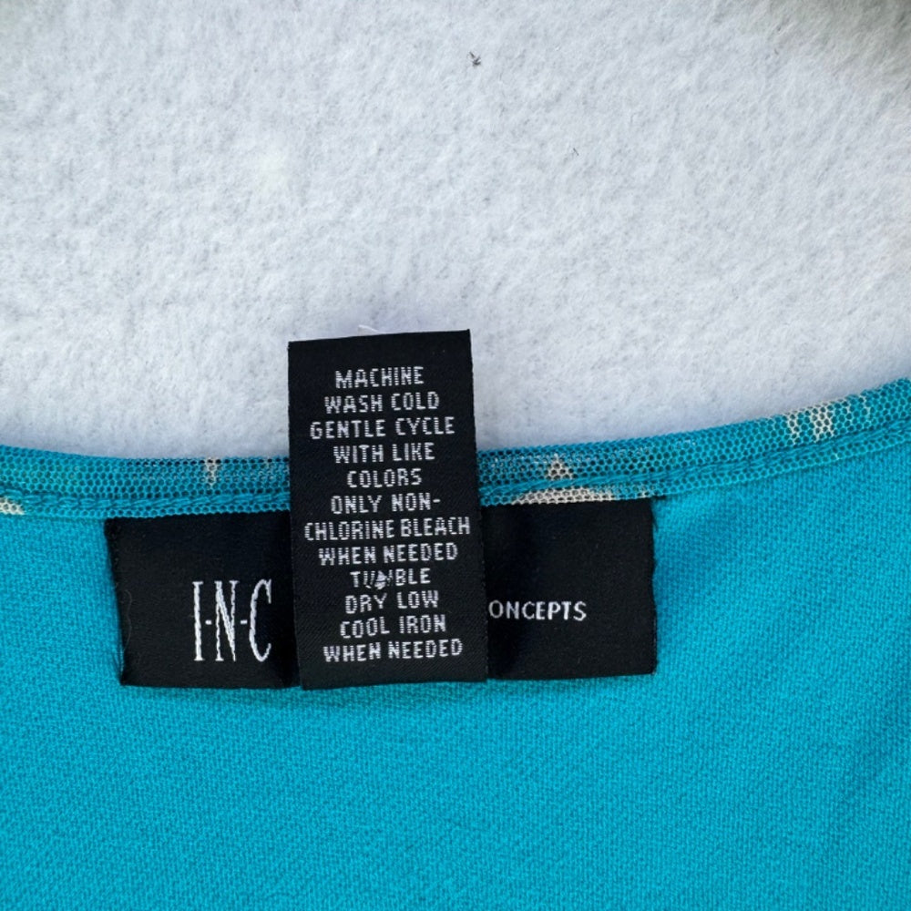 INC Tank Top Women Size Large zigzag print metal embellishment layered turquoise