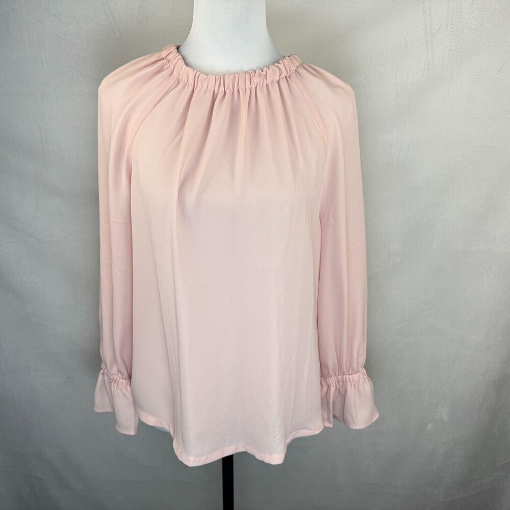 Banana Republic NWT Sheer Pink Sz XS Elastic Crew Neck Long Sleeve Flutter Cuffs