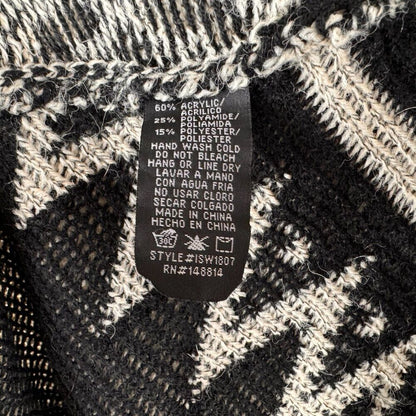 Color Swatch Sz S/M Black and Beige Geometric Print Poncho Sweater