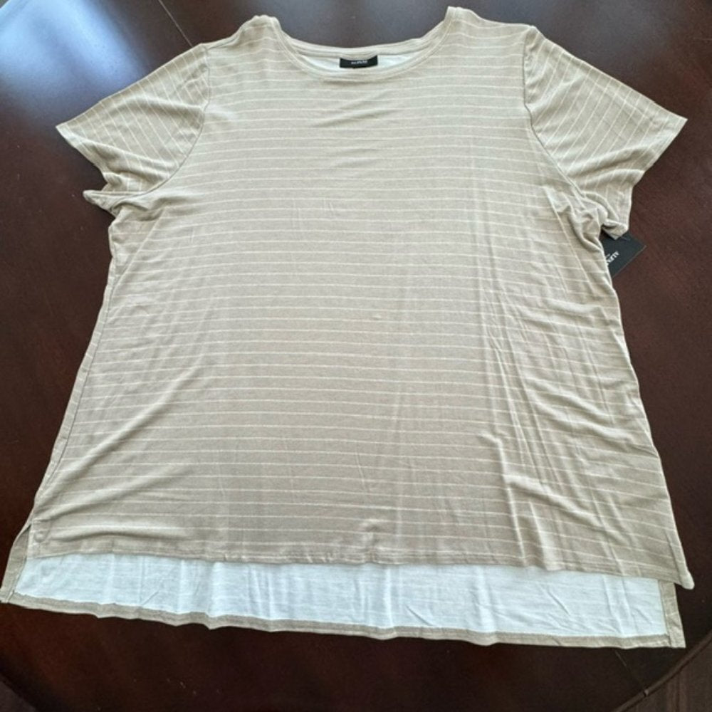 Alfani Women's Size 2X Beige Striped Short Sleeve Scoop Neck Top NWT