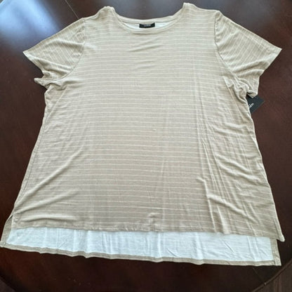 Alfani Women's Size 2X Beige Striped Short Sleeve Scoop Neck Top NWT