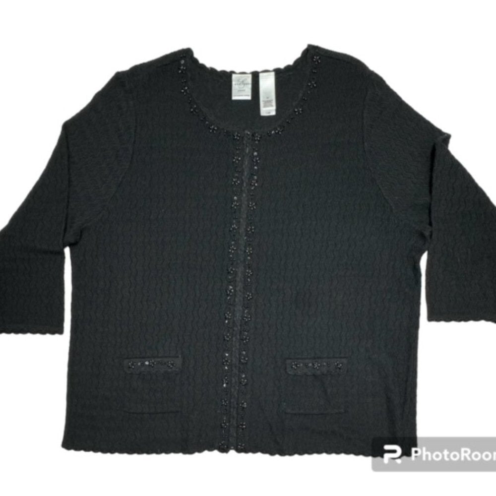 Emma James Liz Claiborne Silk Blend Black Beaded Cardigan Size 2X