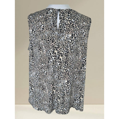 Adrianna Papell Top Sz 1X  Round Neck Tie Front Stretch Animal Print Brown