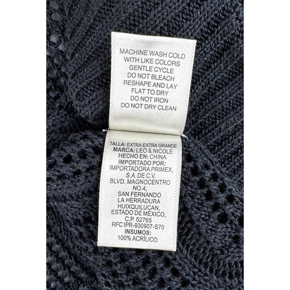 Leo & Nicole Top Sz XXL Women Black Open Knit Cardigan 3/4 sleeves