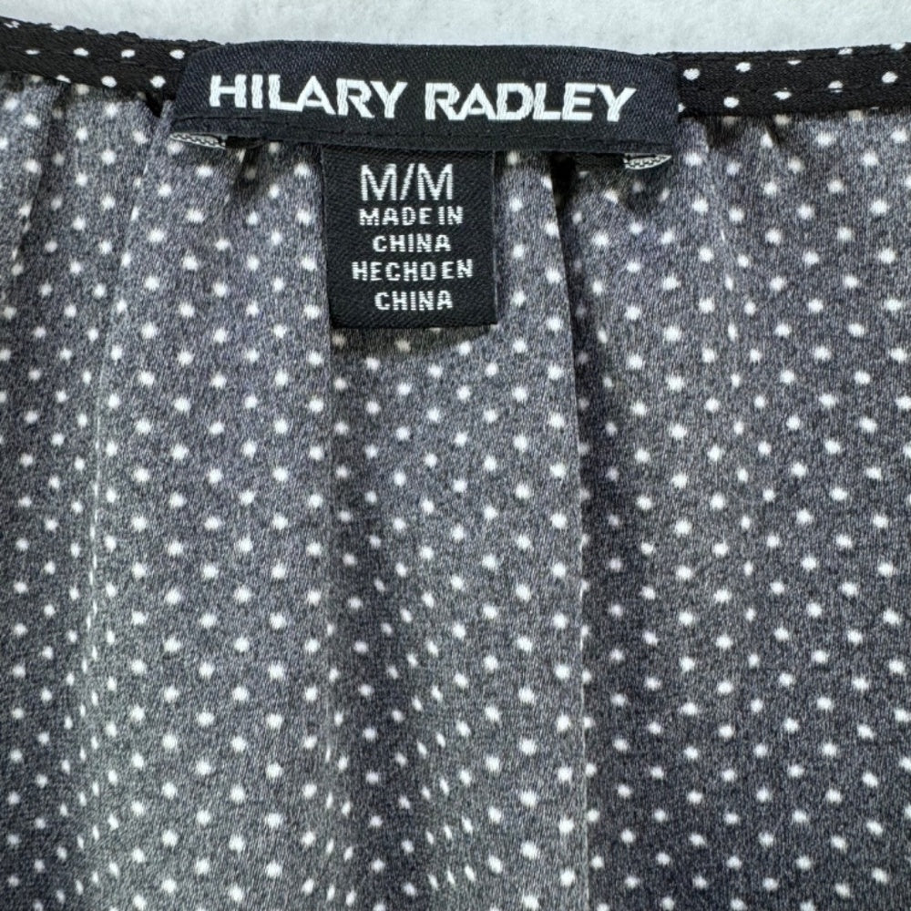 Hilary Radley Top Women Sz M V-Neck short sleeve black with white polka dots