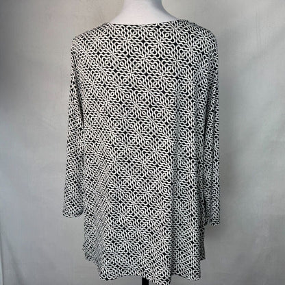 Liz Claiborne Sz 2X Blouse VNeck Twist Front Black White Geometric Business