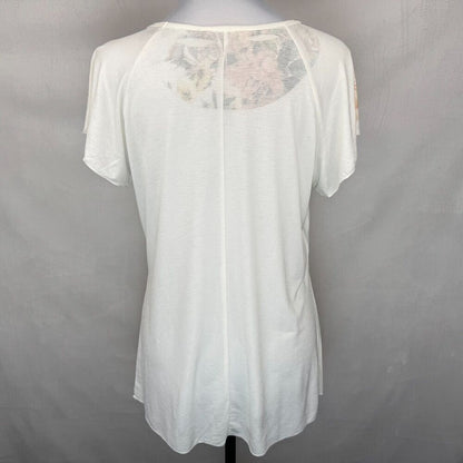 Brittany Black Women Sz M Tunic Ivory Floral Glitter Bling Scoop Neckline