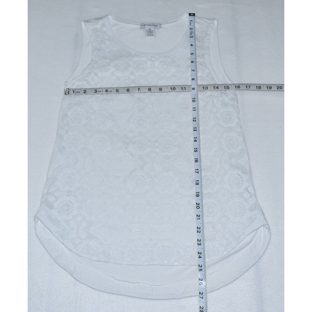Liz Claiborne Sz M White Lace Tank Top Round Neck Sleeveless