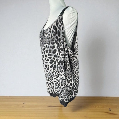 Lane Bryant Tank Top Sz 26 Leopard Print Lace Layered Flowy Scoop Neck