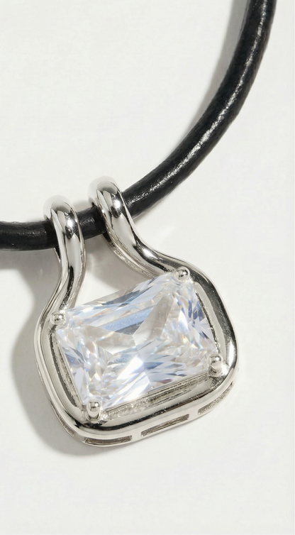 The M Jewelers Naia Cubic Zirconia Pendant Leather Cord Necklace