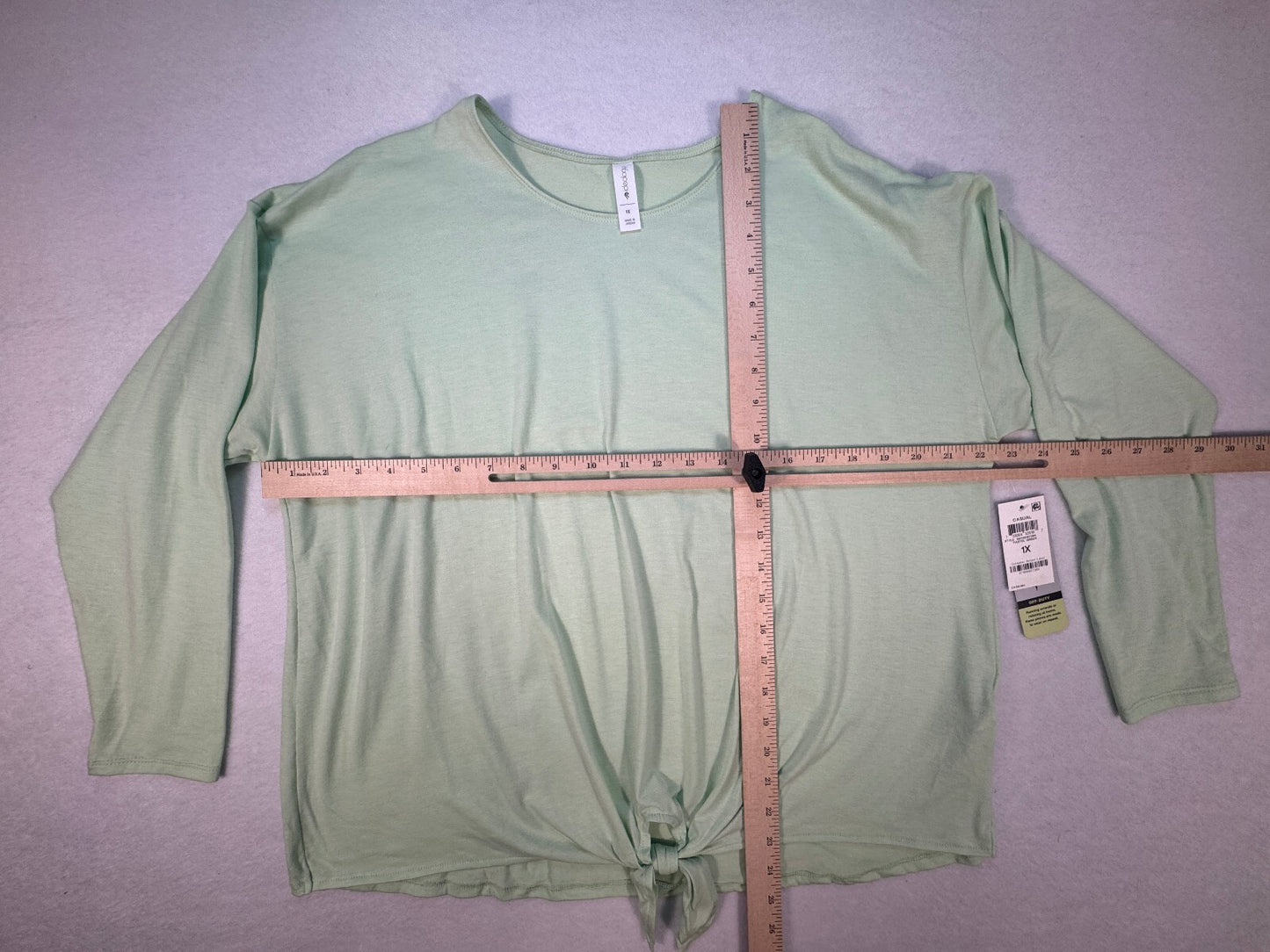 Ideology Women 1X NWT Light Green Knot Front Top Boat Neck 3/4 Sleeve
