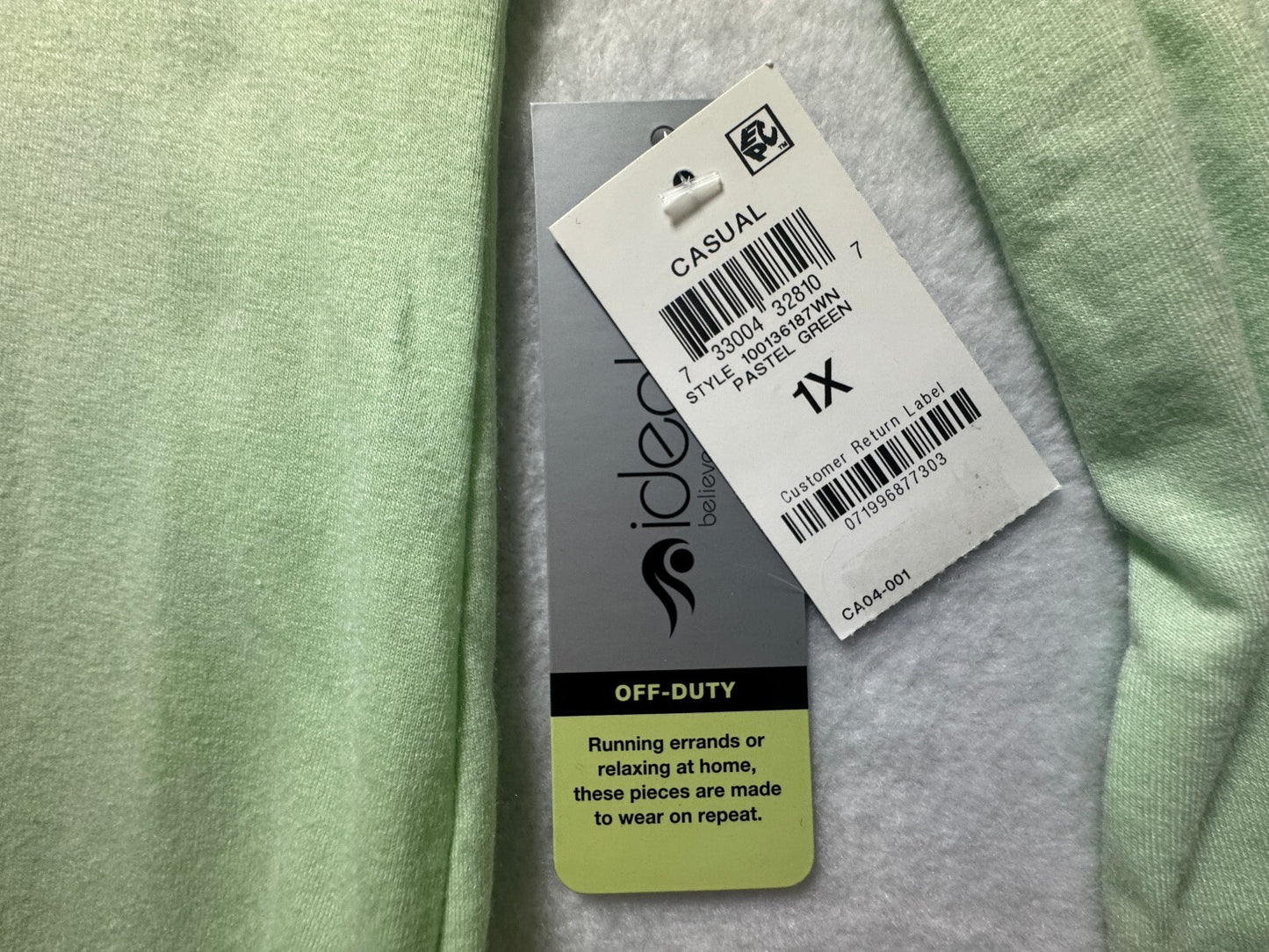 Ideology Women 1X NWT Light Green Knot Front Top Boat Neck 3/4 Sleeve