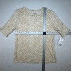 Nine West Top Sz S White Beige Animal Print Elbow Length Sleeves Crew Neck NWT