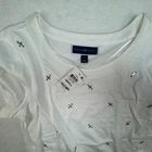 Karen Scott Women Top Sz S White Metallic Beads Tied Short Sleeves Round Neck