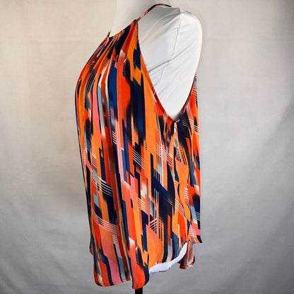 Lush Ladies Halter M Multi Blue Orange Flowy Geometric Pattern