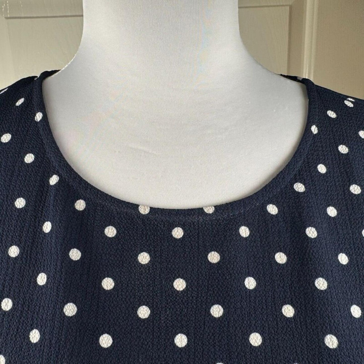 PinkBlush NWT Top Women Sz S Navy Polka Dot Crew Neck Long Slit Sleeve Bow Cuff