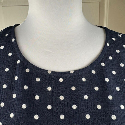 PinkBlush NWT Top Women Sz S Navy Polka Dot Crew Neck Long Slit Sleeve Bow Cuff