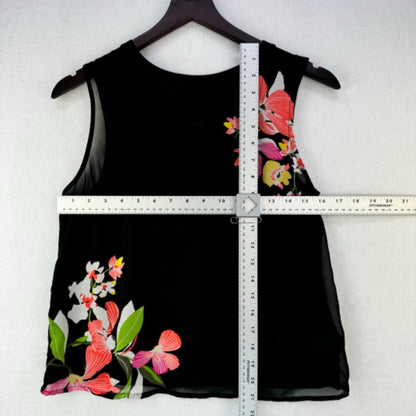 A New Day Women Top Sz XS Black Floral Semi Sheer