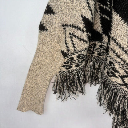 Color Swatch Sz S/M Black and Beige Geometric Print Poncho Sweater