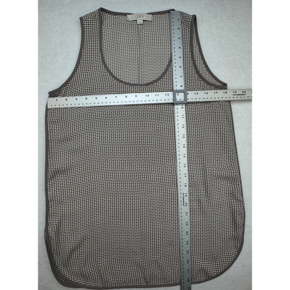 Loft Ann Taylor Top Sz XS Taupe White Print Long Tunic Sleeveless Solid Trim