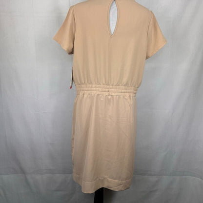32 Degrees Ladies Dress Sz M Beige Twill Short Sleeves Clinched Waist 2 pockets