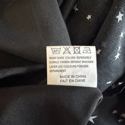 Qearal Blouse Women’s Sz M Lined Sheer Black Gray Stars VNeck Ballon Sleeve