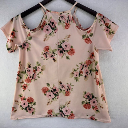 La Vie 89 Halter Top Sz S Peach Floral Cold Shoulder