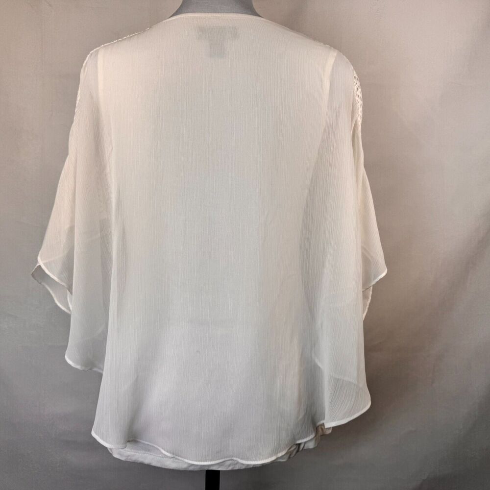 Alyx Ladies Sz S Overlay Sheer Blouse Paper White Batwing Lace Detail Tie Sleeve